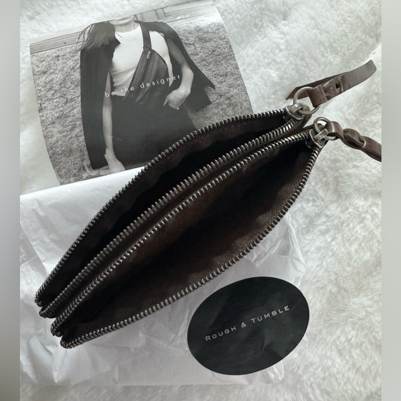 Rough & Tumble Double Zip Brown Leather Wristlet NWT - Picture 3 of 3